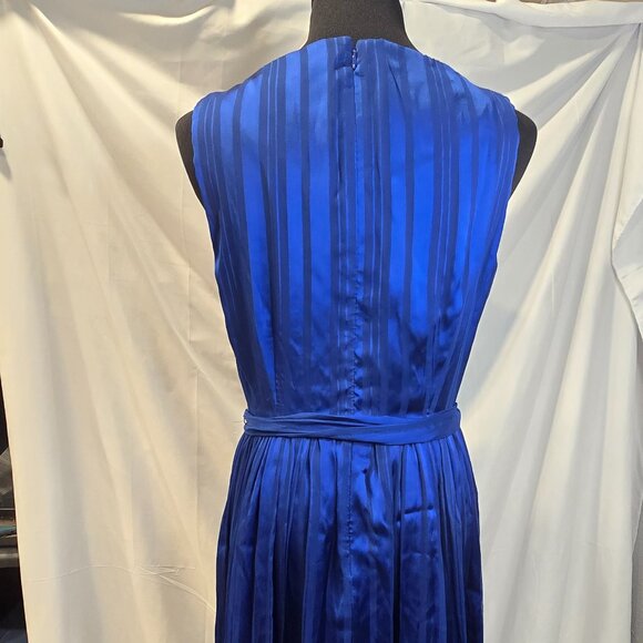 Luxie By Carmen Marc Valvo Blue Dress Size 8 Pockets Matching Belt Lined Zip - Picture 8 of 13